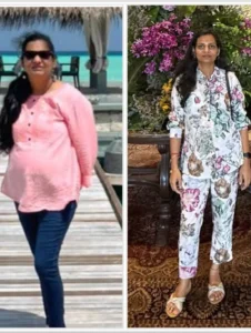 After twins… from 61kgs to 53kgs, she didn’t just lose weight.She rebuilt herself.-8 kgsVisible